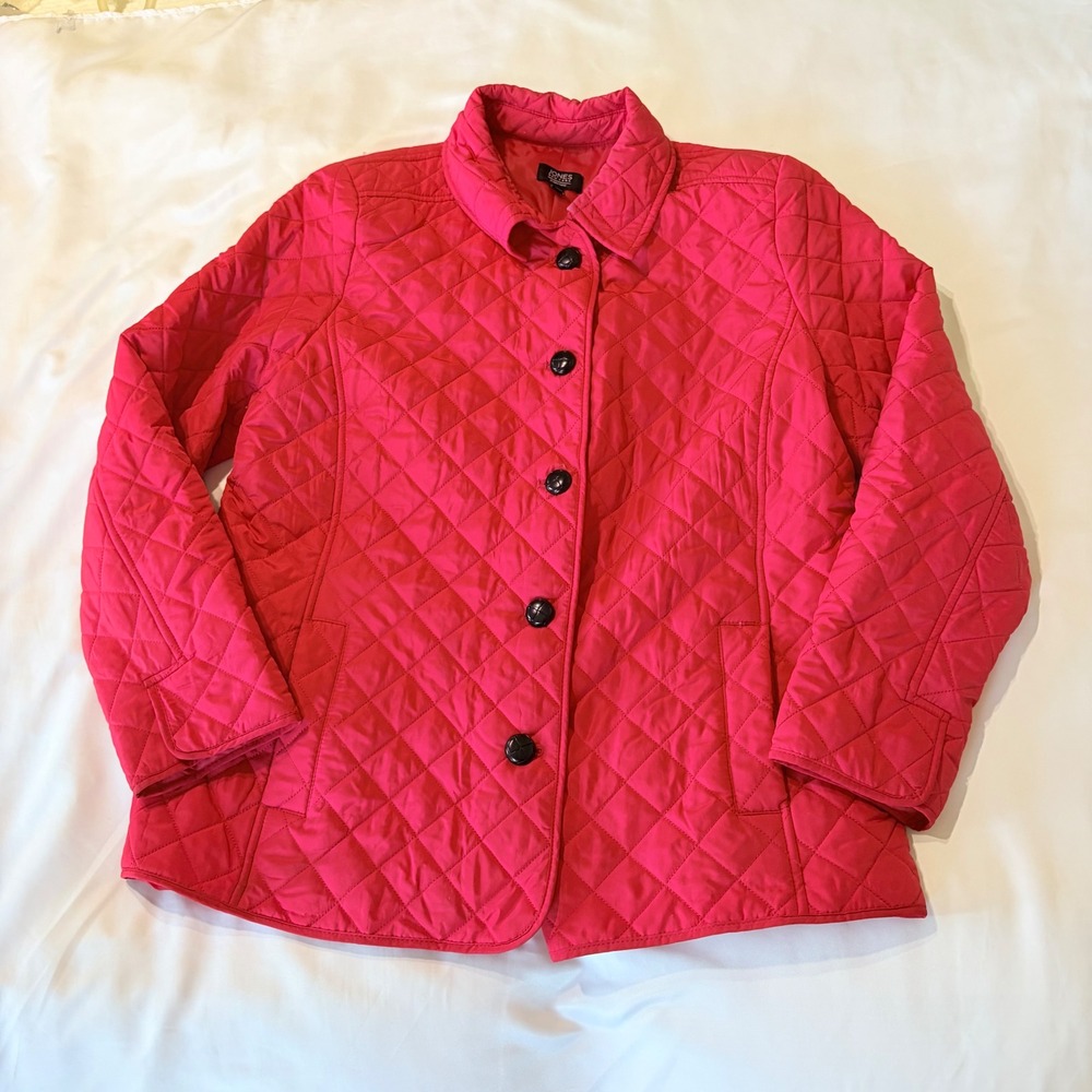 Jones New York Signature Red Quilted Jacket Button Front Women Large Designer